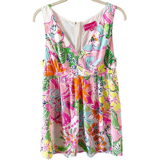 Lilly Pulitzer for Target V Neck Sleeveless Baby Doll Colorful Floral Top S - Picture 1 of 10
